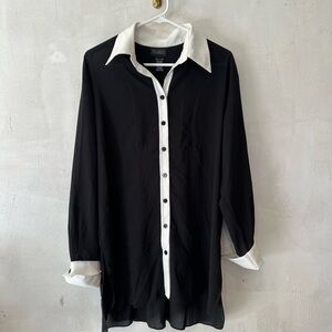 Isabel Sheer Oversized Black and White Button-Up Shirt size Large